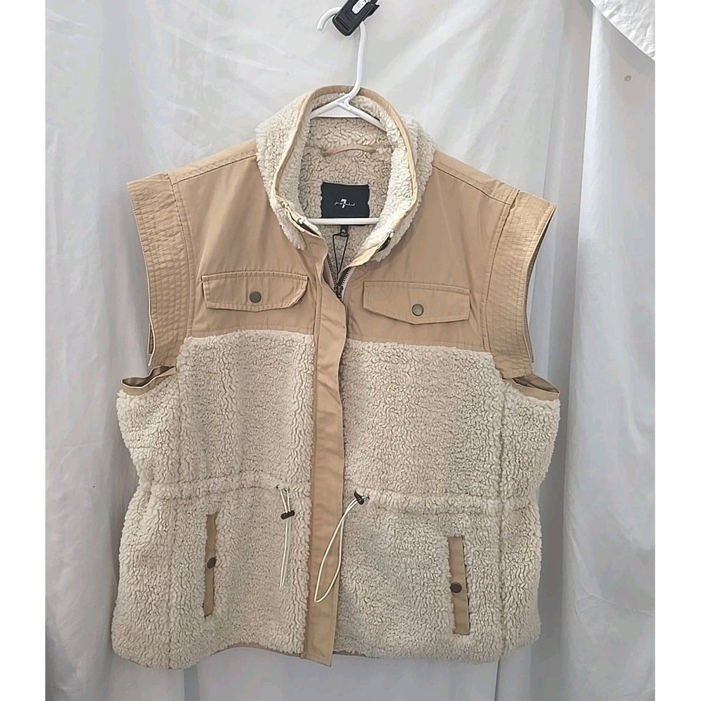 7 for all mankind Women Vest Faux Fur Sherpa Fleece Elastic Waist Brown/cream XL